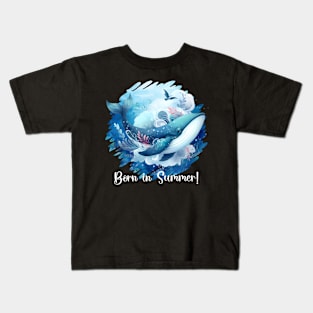 Born in Summer! Whale and Deep Ocean theme Kids T-Shirt